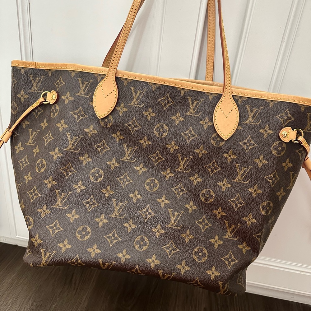 Louis Vuitton Brown and Tan Tote with Monogram Pattern and Gold Accents